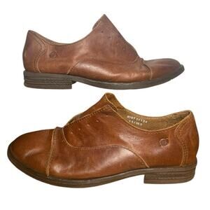 Born Forato Curio Shoe Women 7.5US 38.5EU Leather Oxford Slip On Brown Cap Toe